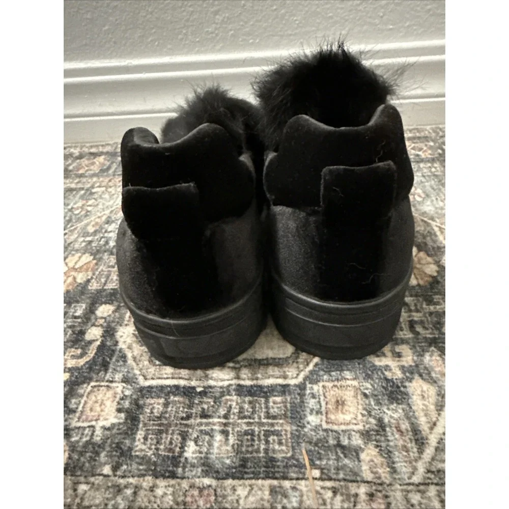 Womens 6 36 Gabriella Michel Black Velvet Rabbit Fur Platform‎ Slip On Sneaker